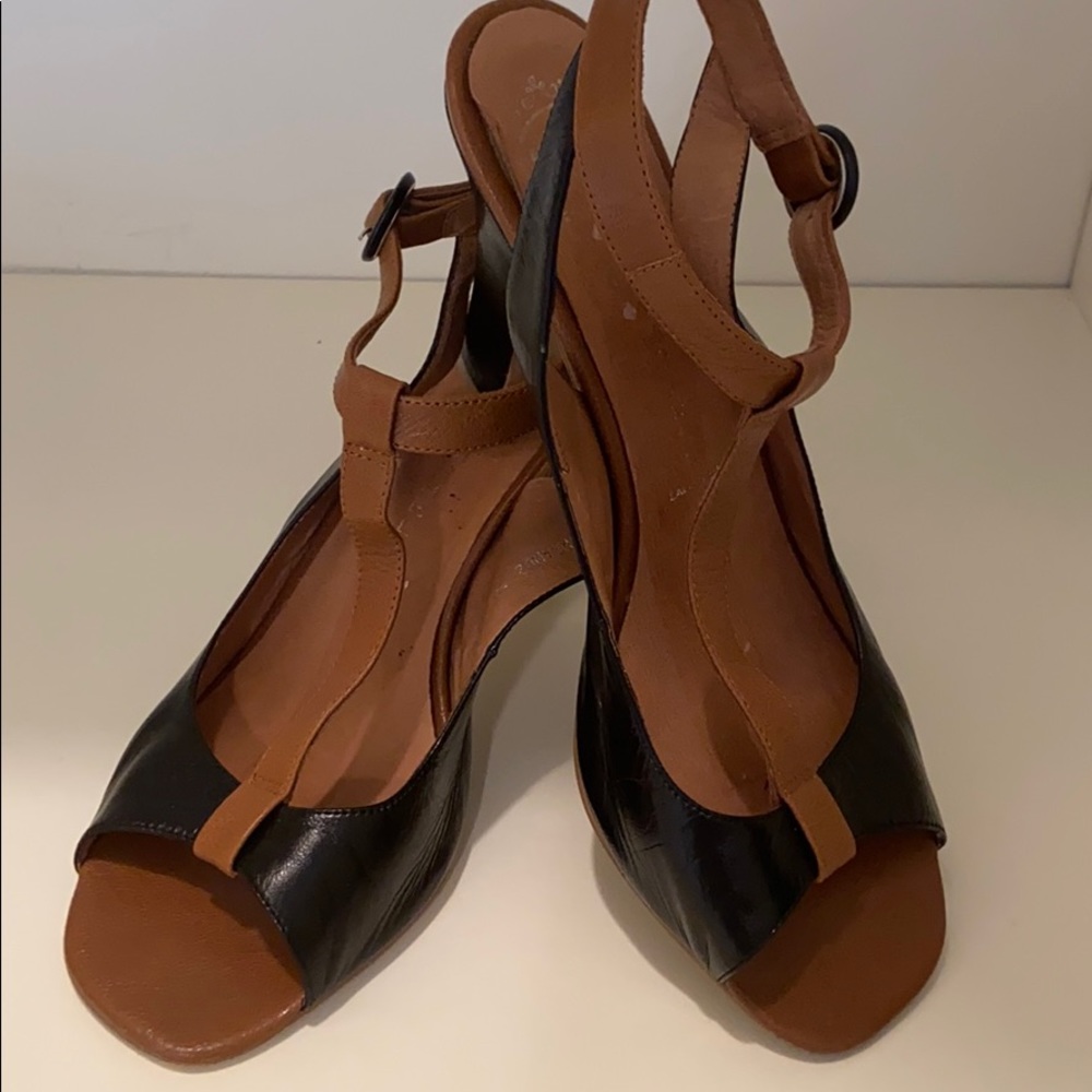 Ibiza Black and Brown T-Strap Heels